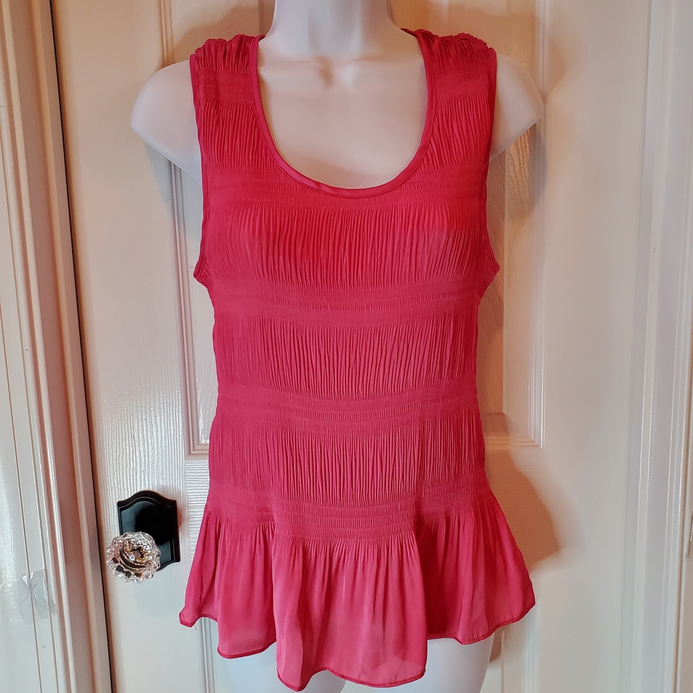 Sunny Leigh - Hot Pink - Smocked  - Peplum - Tank Top - Sz. L